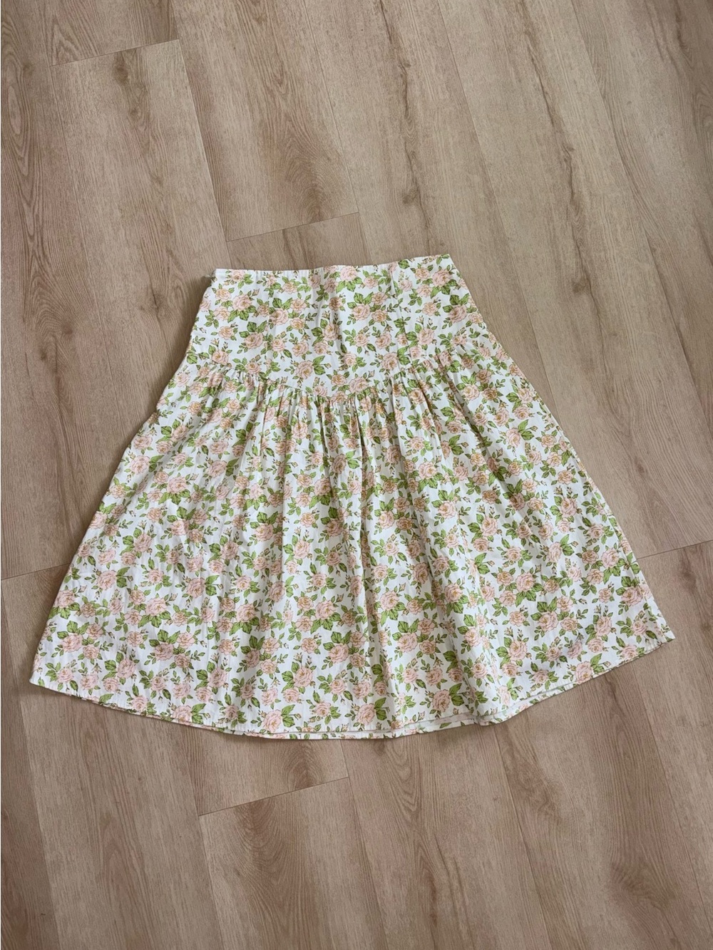 ACACIA Floral A-Line Cotton Skirt in White and Pink